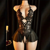 Sexy Crotchless Lingerie For Hot Adult Women White Front Buckle Bra Neck Erotic Babydoll Costume Open Night Dress Porn Underwear