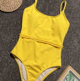 4 Colors Sexy One Piece Swimsuit Swimwear Women Solid Special Fabric Bathing Suit Beachwear with Waistband Maillot De Bain Femme