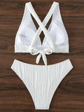 Wrinkled Crinkled Cross Back Bikini Women Swimwear Female Swimsuit Two-pieces Bikini Set High Cut Bathing Suit Swim Beach Wear
