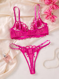 Summer-exclusive rose-pink daisy lingerie set-sheer see-through floral embroidered bra+T underwear-energetic young girl ZA825086