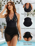 2026 Summer Sexy Hollow Out One-piece Suit Swimwear Back Cross Bandage Bikini with Cover Up Dress Beachwear Female Holiday Look