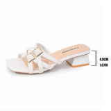 Gladiator Slippers Women Calfskin Square Toe Cross-tied Woven Buckle Strap Solid Color Flats Summer Female Shoes