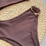 Asymmetric One Shoulder Metal Ring Women Swimwear One Piece Swimsuit Female High Cut Monokini Bather Bathing Suit Swim Beachwear