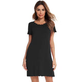 Elegant Women's Solid Color Short-Sleeve Nightdress Comfortable Soft Nightgown With V-Neck And Lace Trim Fit Summer Loungewear