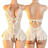 Sexy Crotchless Lingerie For Hot Adult Women White Front Buckle Bra Neck Erotic Babydoll Costume Open Night Dress Porn Underwear