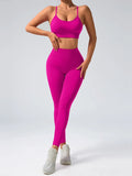 2 pcs/set Seamless Tight Pants Set Rose Red Tank Top Outfit Women's Clothing Breathable  Trousers  Athleisure Fitness Pants