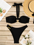 Ring Link Bikini 2026 Women Halter Swimsuit Solid Sexy Beadeau Swimwear Female Bathers Bathing Swimming Swim Suit Beachwear