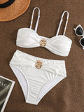 Sexy Metal Buckle High Waist Bikini Set Women Black Green Pleate Push Up Bra Swimwear Beach Bathing Suit Two Piece Swimsuit 2026