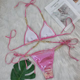 Diamond Rhinestones PU Faux Leather Bikini Female Swimsuit Women Swimwear Two-pieces Bikini Set Bather Bathing Suit Swim V5131