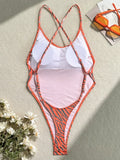 Printed Extreme Mini Micro Thong Women Swimwear One Piece Swimsuit Female Cross Back High Cut Monokini Bather Bathing Suit Swim
