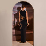 Snake Print Cut Out Slim Long Dress Women Fashion Sexy Package Hip Bodycon Slit Sleeveless Dresses Club Party Vestidos 2025 New