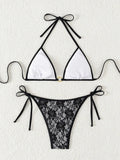 Embroidery Mesh Lace Halter High Cut Bikini Female Swimsuit Women Swimwear Two-pieces Bikini Set Bather Bathing Suit Swim Beach