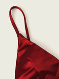 Sexy Satin Wine Red Triangle Micro Bikini Sets Two Pieces Thong Swimsuit Swimwear Beach Outfits for Women Conjunto De Bikini