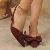 French Style Bowknot Mules Sandals Women Fashion Slip On High Heel Sandals Woman Plus Size 43 Pointed Toe Party Shoes Ladies