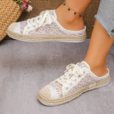 2026 Fashionable lace-up breathable women's shoes linen thick-soled deodorizing casual and stylish flat shoes