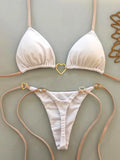 Metal Heart-shaped Halter Mini Micro Thong Bikini Female Swimsuit Women Swimwear Two-pieces Bikini Set Bather Bathing Suit Swim