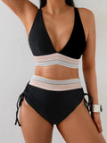 2025 New Bikini European and American Ribbon Deep V Bareback Sexy Bikini Split Swimsuit Swimsuit