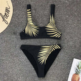 New Sexy Leaves Printed Female Swimsuit High Waist Bikini Women Swimwear Two-Pieces Bikini Set Bather Bathing Suit Swim V1795