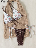 New Floral Flowers Dots High Cut Leg Bikini Women Swimwear Female Swimsuit Two-pieces Bikini set Bather Bathing Suit Swim V6964
