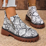 Fashion Snake Print Ankle Boots Women Spring Autumn Plus Size 36-43 Platform Boots for Woman Zipper Up Round Toe Botas Lady