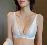 Sexy Summer Bra Sin Aros, French Lingerie Encaje Triangulo Pecho Pequeño, Bralette Suave Puro Deseo Saten MOYISU 32-38-S-XL AB