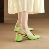 NASBAVI Women's Block Heels Pumps Shoes Elegant Summer Sandals Green Pink Close Toe Slingback Office Wedding Dress Shoes Female