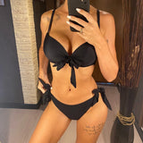 XS - XL Knotted Push Up Bikini Swimsuit Female Swimwear Women Two-pieces Bikini Set With Bra Cup Bather Bathing Suit Swim V3992