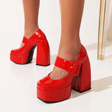 Spring and Autumn New Styles Fashion Round Head High-heeled Women's Shoes Shallow Mouth Buckle Square Heel Mary Jane Women Shoes