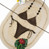 Women's Stylish Solid Color Three-Point Drawstring Bikini Set Cross-Border Swimwear Separate 2025 Sexy Female Bathing Suit