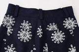 Foridol Floral Embroidery Cropped Pants Women Summer Casual Zip Navy Blue Fashion Female Pants Pantalones 2025 Mujer