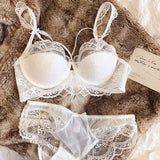 MOYISU French Pure Lace Bralette Petite Bra Set, AABB Cup with Removable Straps & Thin Push Up Pads, Soft Underwire Sexy Women's