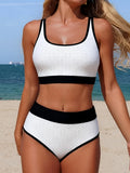 2026  Sporty High Waist Bikinis Hollow Swimsuit Women Solid Padded Swimwear Female Bathers Bathing Swimming Swim Suit Beachwear
