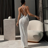 2026 Hollow Out Cross Back Crochet Knitted Tunic Beach Cover Up Cover-ups Beach Dress Beach Wear Beachwear Female Women V7505