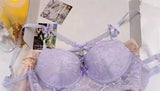 Japanese Lace Bra Set, Heart Pendant Purple Lingerie Sexy & Pure Small Chest Push Up Bralette, Fashion Outerwear Design Enhancer