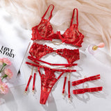 Bikini Fashion Sexy Plot Person Flame Metal High-End Temptation Slim Sexy Lingerie Four-Piece Set