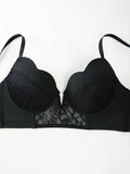 Sexy Lace Women's Bra with Patterned Engraved Cups Deep V Minimizer Bra Underwire Push-Up Stylish Ladies Intimate Underwear