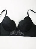 Sexy Lace Women's Bra with Patterned Engraved Cups Deep V Minimizer Bra Underwire Push-Up Stylish Ladies Intimate Underwear