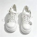 New Arrival Gothic Black Rivets Platform Creepers Shoes White Chain Decor Goth Creepers Chunky Lace Up Lolita Casual Shoes