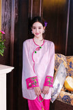 New Chinese style pajamas with breast pads, simulated silk, ice silk home wear, satin jacquard pajamas set