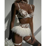 Toucheart 3 Piece Set Lingerie Garter Sets Lingerie For Woman Sexy Mini Skirt See-Through Embroidered Bra Erotic Underwear New