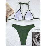 Sexy Halter Bikini Push Up Swimsuit Female Swimwear Women Two-Pieces Bikini Set With Bra Cup Bather Bathing Suit Swim Lady V3433
