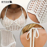 2025 Cross-border Beach Dress Pearl Bead Hollow Dress Suspender Sexy Blouse Summer Dress Women Clothing Maxi Dresses for Women