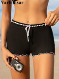 XS - L Bow Mini Shorts Ribbed Bikini Bottom Swim Brief Women Swimwear Female Bather Brazilian Tanga Panties Underwear V6538