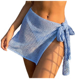 Women Crochet Knit Beach Cover Up Skirt Tie Side Holllow Out Mesh Mini Skirt Bow Knot Swimsuit Coverup Summer Vacation Beachwear