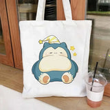 Pokemon Canvas Bags Snorlax Printed cartoon Figures Shopping Tote Bags New Commuter Simple Versatile Storage Bag Girls Boys Gift