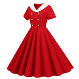 1950s Vintage 50s A-Line Evening Dress Short Sleeves V Neck Button High Waist Dresses Women's Prom Party Midi Dress Vestidos