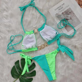 Splicing Halter Jewelled Diamond Bikini 2025 Women Swimsuit Female Swimwear Two Pieces Bikini Set Hollow Out Bathing Suit Swim