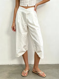 Summer Women Cargo Capri Pants Elastic Waist Cuffs Cropped Trousers with Side Pockets Fashion Casual Loose Fit Pants Streetwear