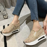 Classic Black Embroider Sneakers for Women 2025 Comfortable Breathable Mesh Casual Shoes Woman Lightweight Platform Shoes Mujer
