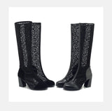 Sexy Women Knee High Boots Square Heel Punk Lace Mesh Boots Gladiator Cool Boots Breathable Women's Sandals Botas De Mujer New